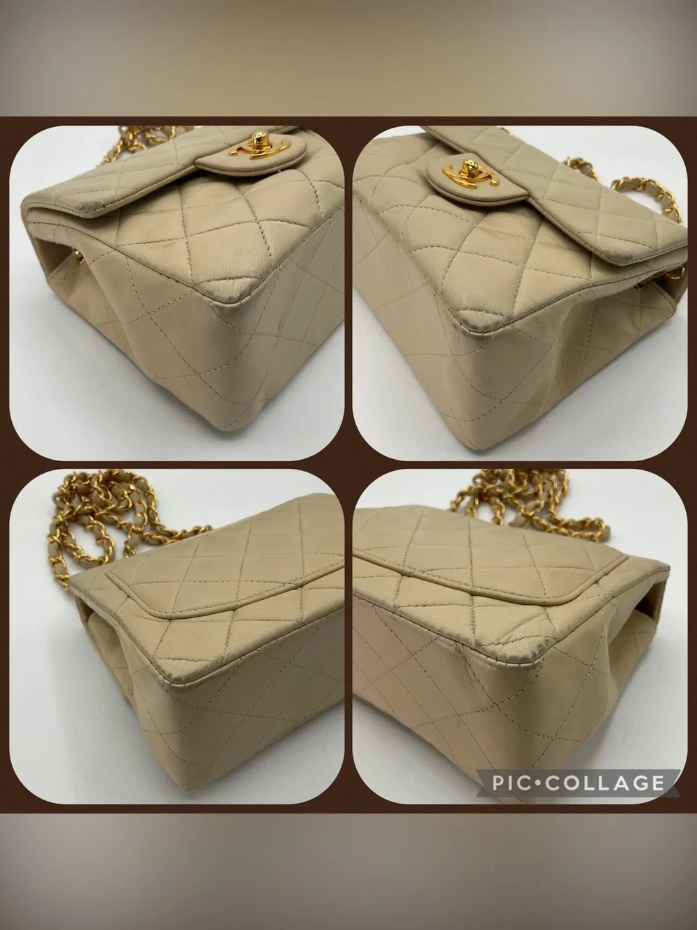 Chanel Classic Mini Flap Beige Quilted Lambskin Leather Gold Chain Shoulder Bag